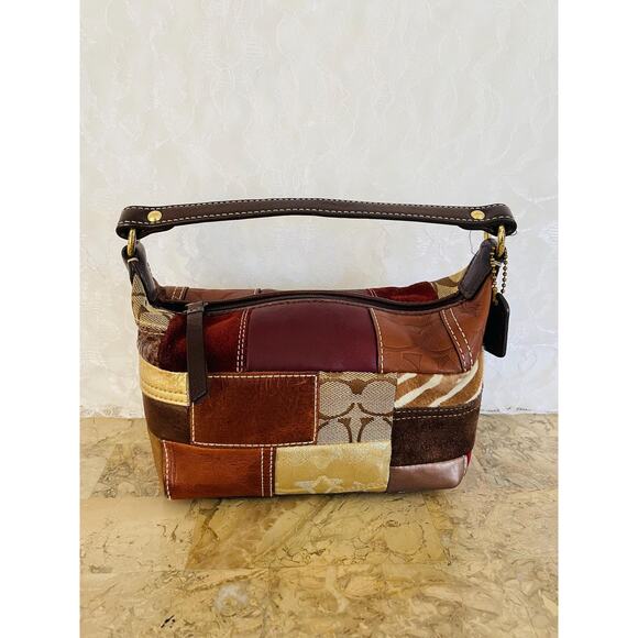 Vtg COACH signature multicolored leather suede fabric Y2K Demi mini bag - Picture 1 of 10